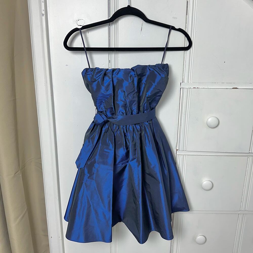 Vintage 90s Y2k Fiorucci Blue Iridescent Taffeta Strapless Party Dress Italy XS